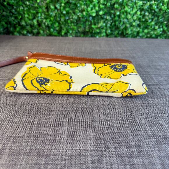 Kate Spade Yellow Floral Wristlet with Brown Trim Womens Purse Gift - Picture 8 of 11